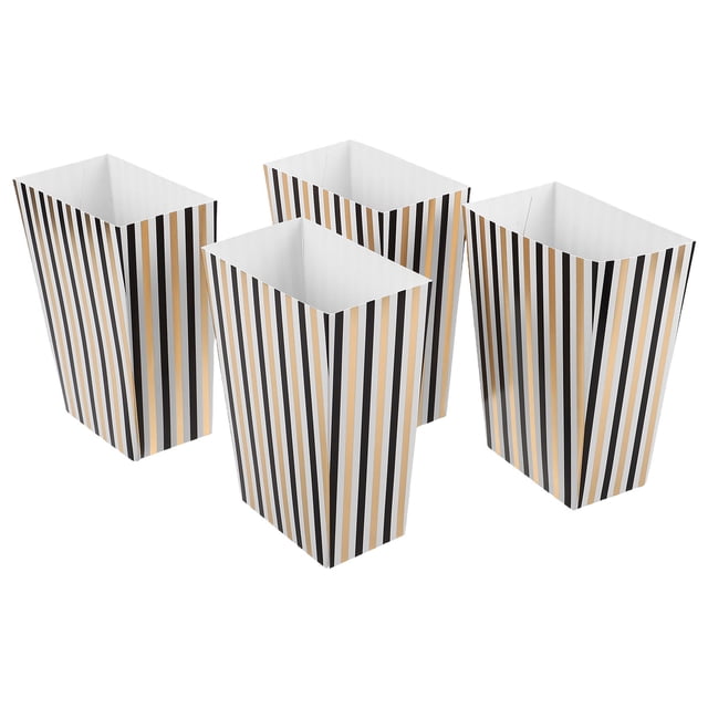 OUNONA 4Pcs Large Capacity Black Striped Popcorn Boxes for Multi Use Party and Holiday Snack Display