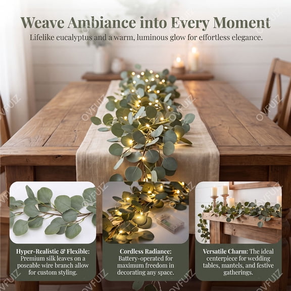 Christmas Garland with Lights Battery Operated Pre-Lit Flexible for Mantel Staircase Wall Holiday Decor by OVFUIZ