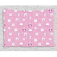 thumbnail image 1 of Kids Girls Tapestry, Funny Animals on Pink Background with Stars and Little Hearts, Wall Hanging for Bedroom Living Room Dorm Decor, 60W X 40L Inches, Pale Pink Purple and White, by Ambesonne, 1 of 2