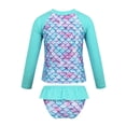 thumbnail image 4 of JanJean Girls 2 Pieces Swimsuits Long Sleeve Rash Guard Set Sport Swimwear Summer Beachwear Bathing Suit Cyan 8, 4 of 7