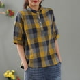 thumbnail image 4 of TMOYZQ Womens Plaid Shirts Dressy Short Sleeve Tops Casual Business Work Blouses Tops, 4 of 5