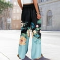 thumbnail image 5 of QIJUNTUO ​Petite Women's Wide Leg Palazzo Pants High Waist Resort Wear Vacation Trousers Flowy Beach Boho Chic Casual Comfort Bottoms​ Blue, 5 of 7