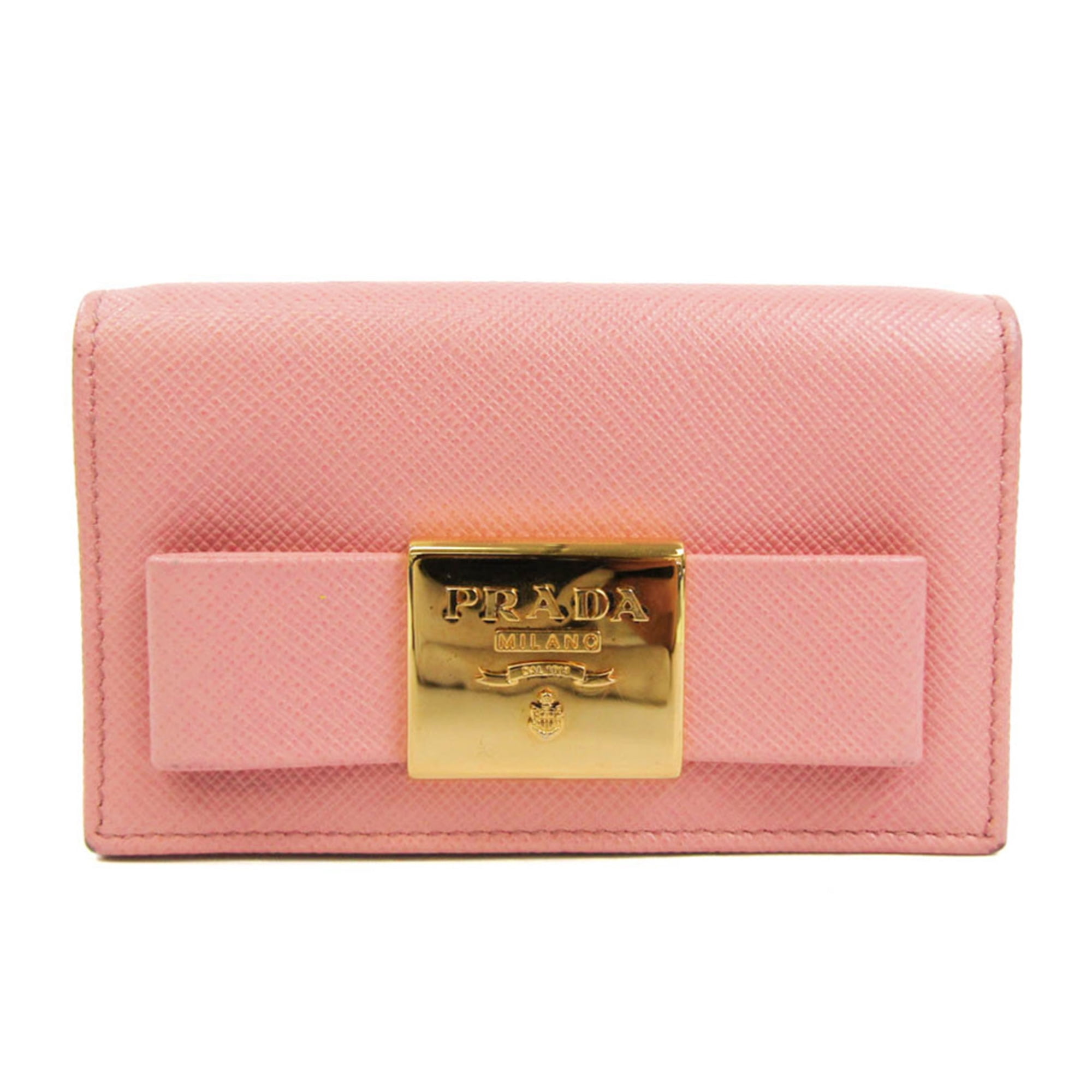 Authenticated Used Prada SAFFIANO FIOCCO 1MC122 Leather Business Card Case  Pink 