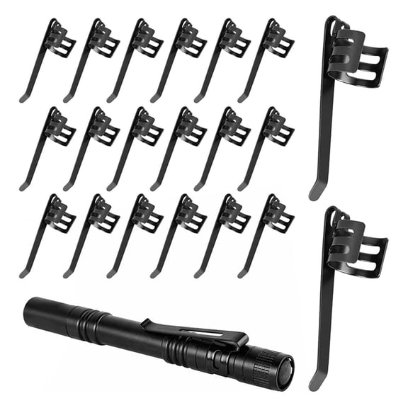 20-Pack Steel Flashlight Clips - Black Pocket Clip for Penlights and Accessories