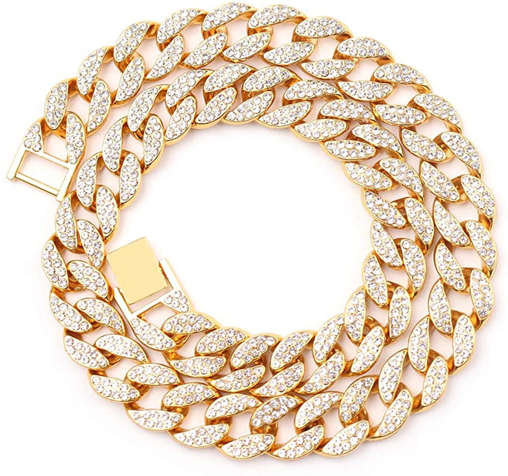 Hip Hop Iced Chain Bracelet Watch Necklace Paved Rhinestones CZ Bling Unisex Set