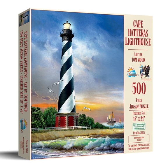 SUNSOUT INC - Cape Hatteras Lighthouse - 500 pc Jigsaw Puzzle by Artist: Tom Wood - Finished Size 18" x 24" Lighthouse - MPN# 28835