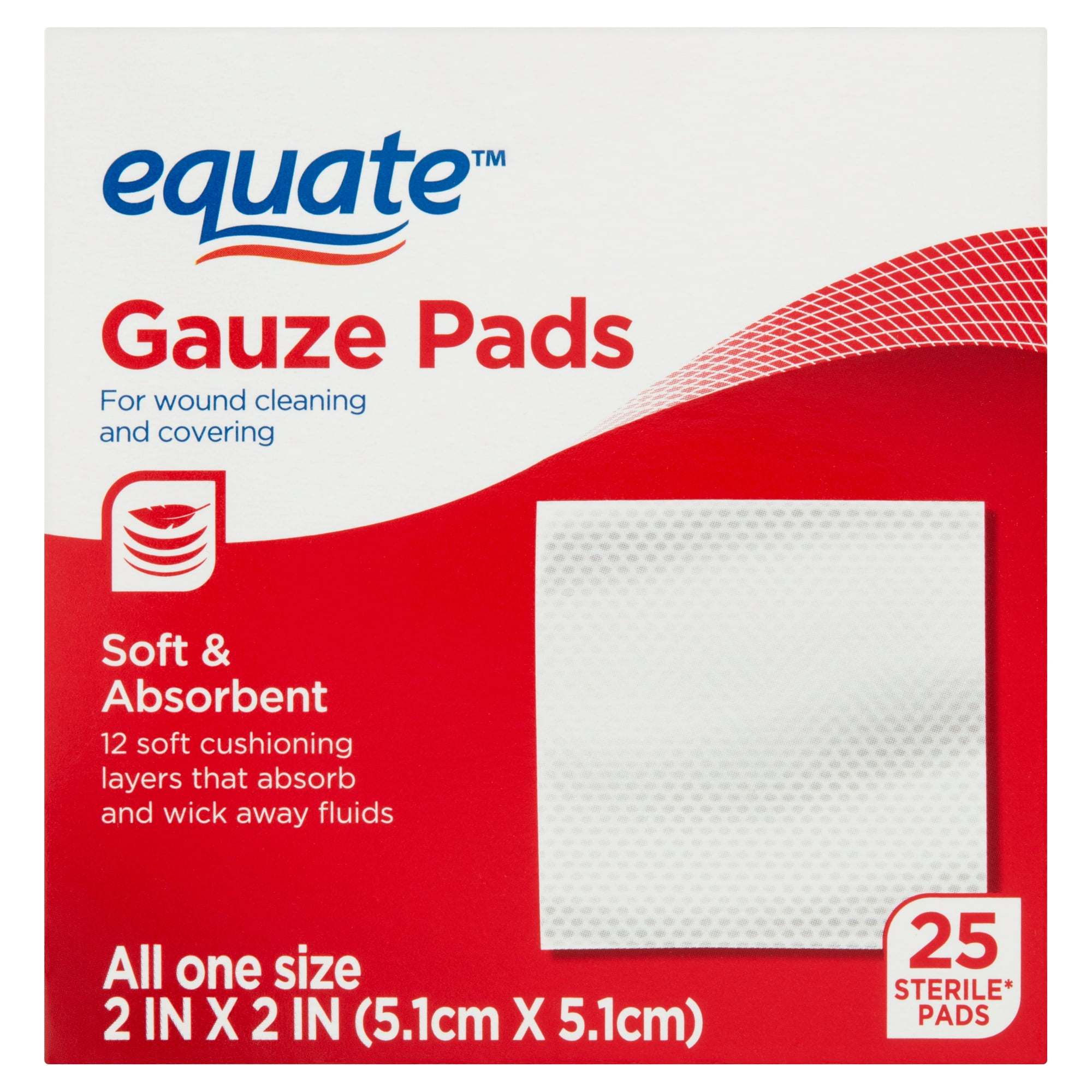 Equate Gauze Pads, 2 in x 2 in, 25 Count