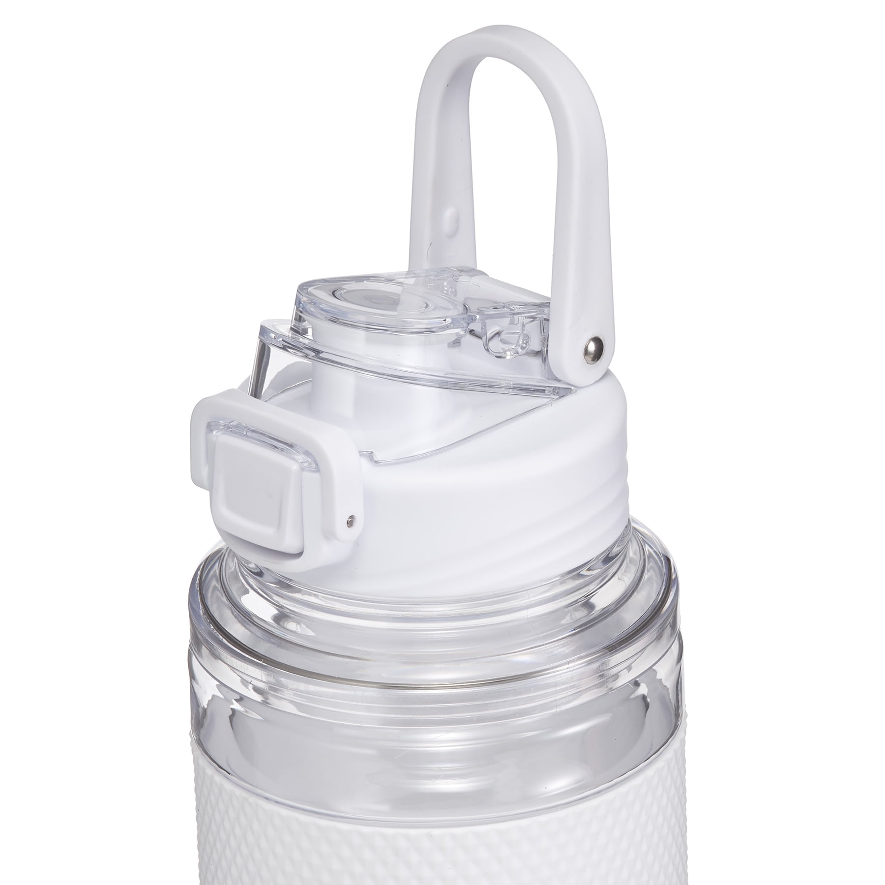 (4 pack) Mainstays 32 fl oz Arctic White and Clear Solid Print Plastic Water Bottle with Wide Mouth Lid