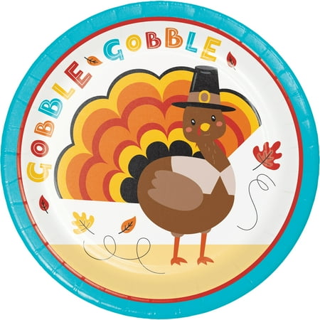Turkey Gobble Thanksgiving Paper Dinner Plate 9in, 12ct
