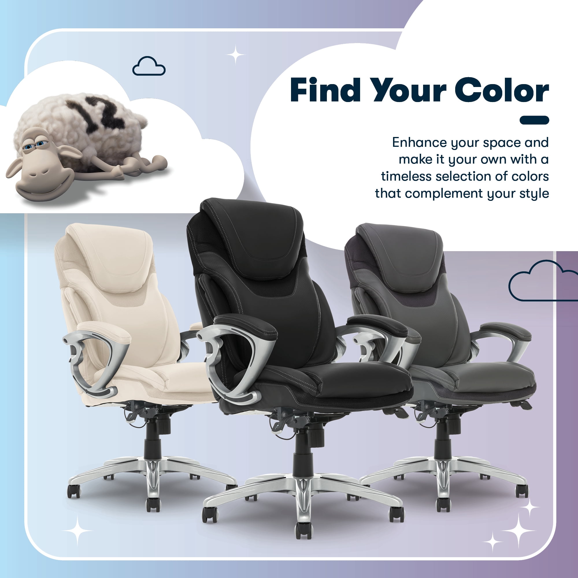 Serta Bryce Executive Office Chair - Ergonomic Computer Desk Chair with Patented AIR Lumbar Technology - Adjustable Height - Memory Foam Body Pillows - 360° Swivel Rolling Base - Bonded Leather - Bla