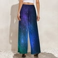 thumbnail image 3 of Colorful Galaxy Pants Elastic Waist Green and Blue Elegant Trousers Streetwear Design Wide Pants, 3 of 6