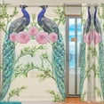 thumbnail image 2 of Dreamtimes Peacock Flowers On Beige W55 x L78 Inches Sheer Gauze Door Window Curtain Panels Drapes for Living Room Bedroom Kids Room Decoration Window Treatment Set of 2 Panels, 2 of 4