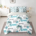 thumbnail image 2 of Feelyou Summer Coconut Tree Comforter Set 7pcs, Cyan Stripes Lines Full Bedding Set, 2 of 8