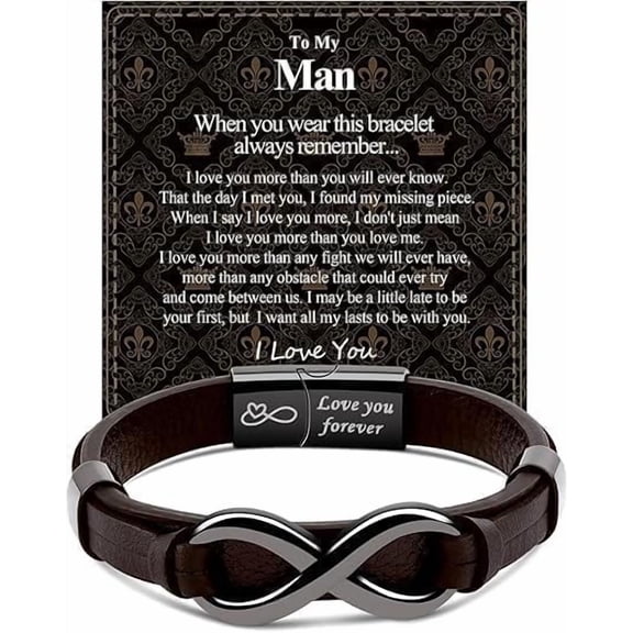 CWMMLS Mens Infinity Knot Bracelet, Valentines Day Gift for Him to My Man Leather Bracelet I Love You Mens Bracelet Mens Birthday Gift Boyfriend Husband Couple