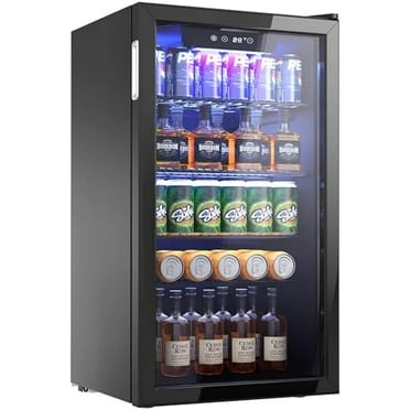 126 Can Beverage Refrigerator Cooler with Glass Door for Soda Beer, Wine, Adjustable Removable Shelves, Black