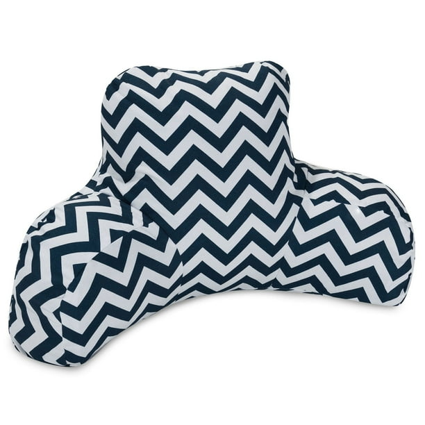 Majestic Home Goods Indoor Outdoor Navy Chevron Reading Pillow with Arms Backrest Back Support