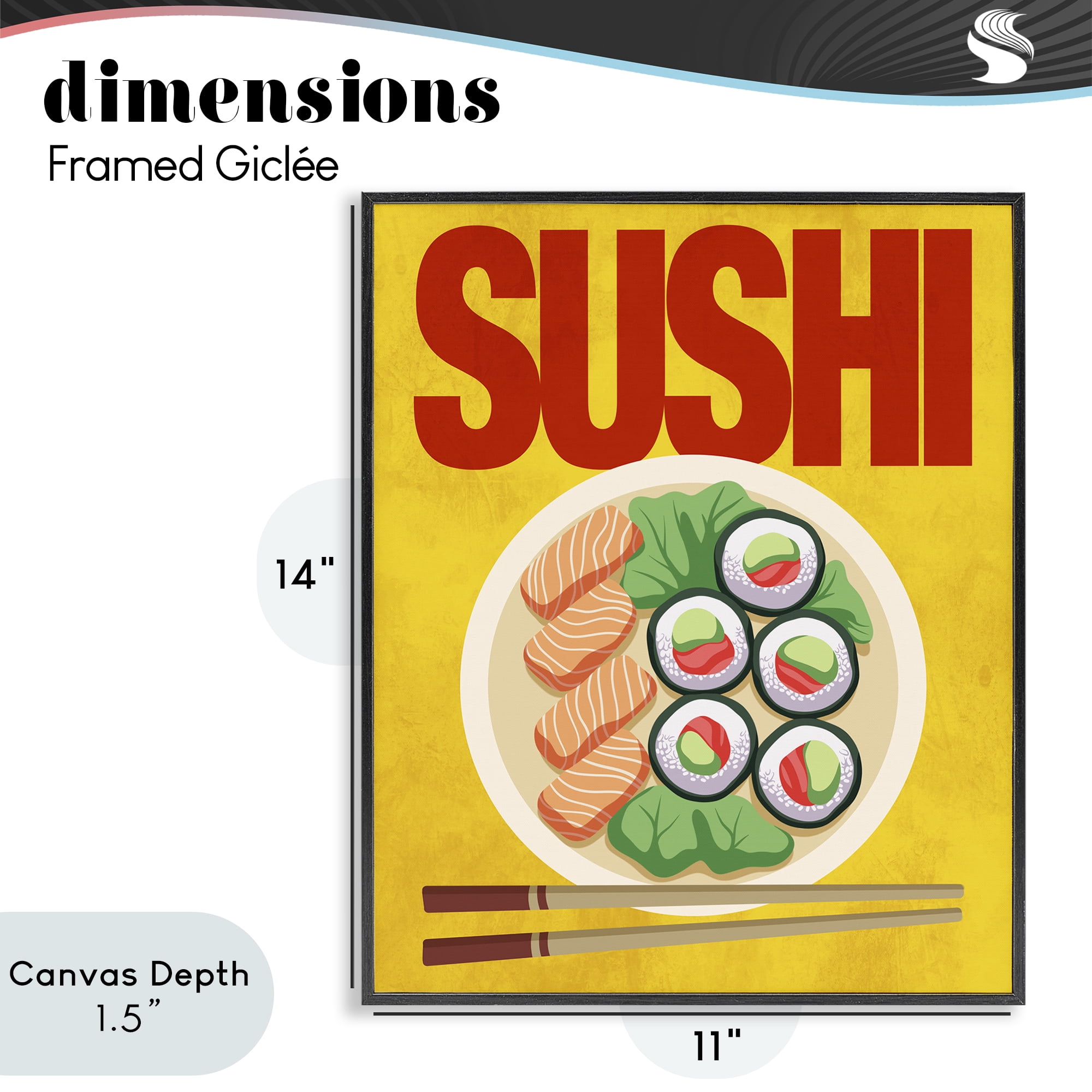 Stupell Industries Bright Sushi & Chopsticks Black Framed Giclee Art, design by Marcus Prime