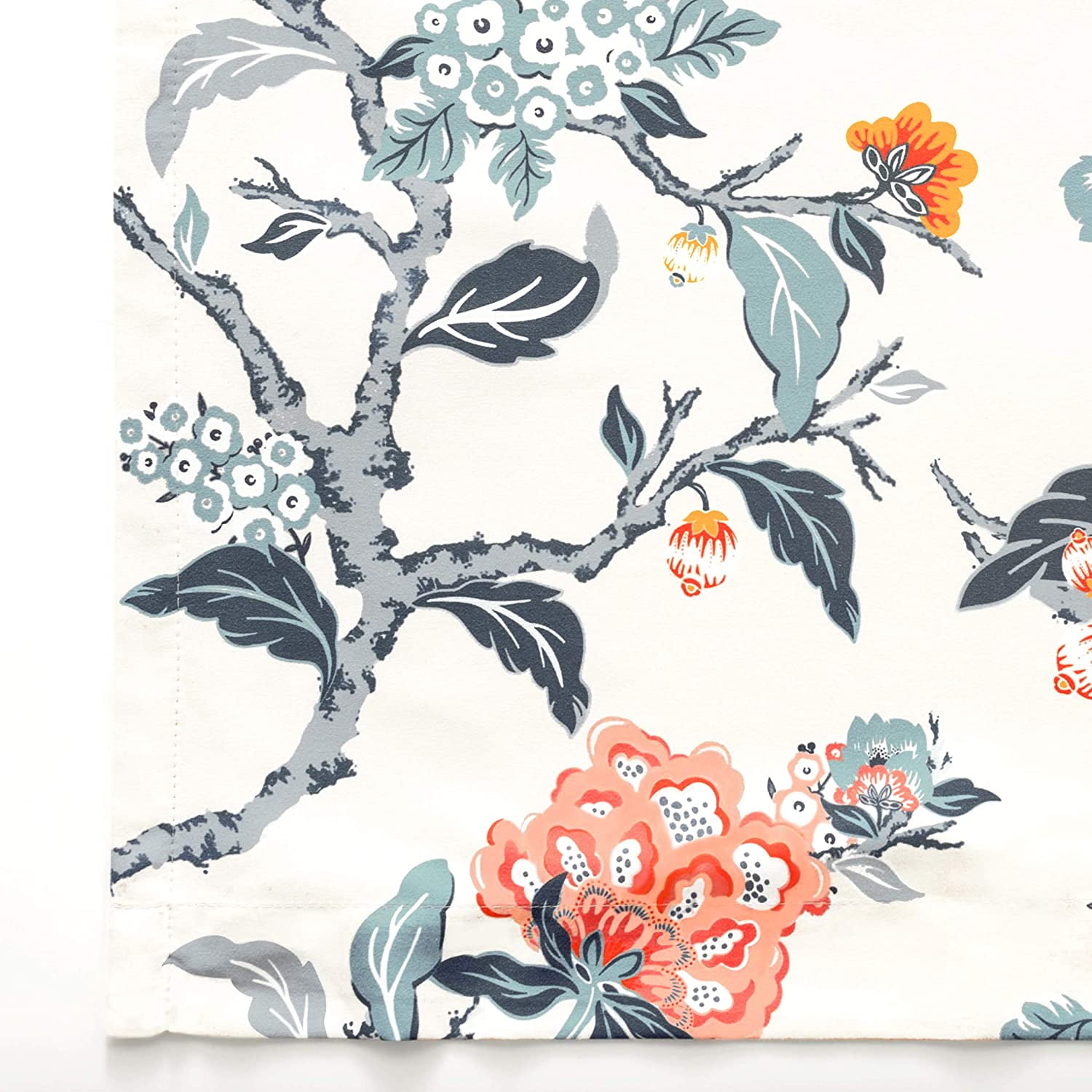 DriftAway Ada Floral Botanical Print Flower Leaf Lined Thermal Insulated Room Darkening Blackout Grommet Window Curtains 2 Layers Set of 2 Panels Each 52 Inch by 84 Inch Ivory Orange Teal