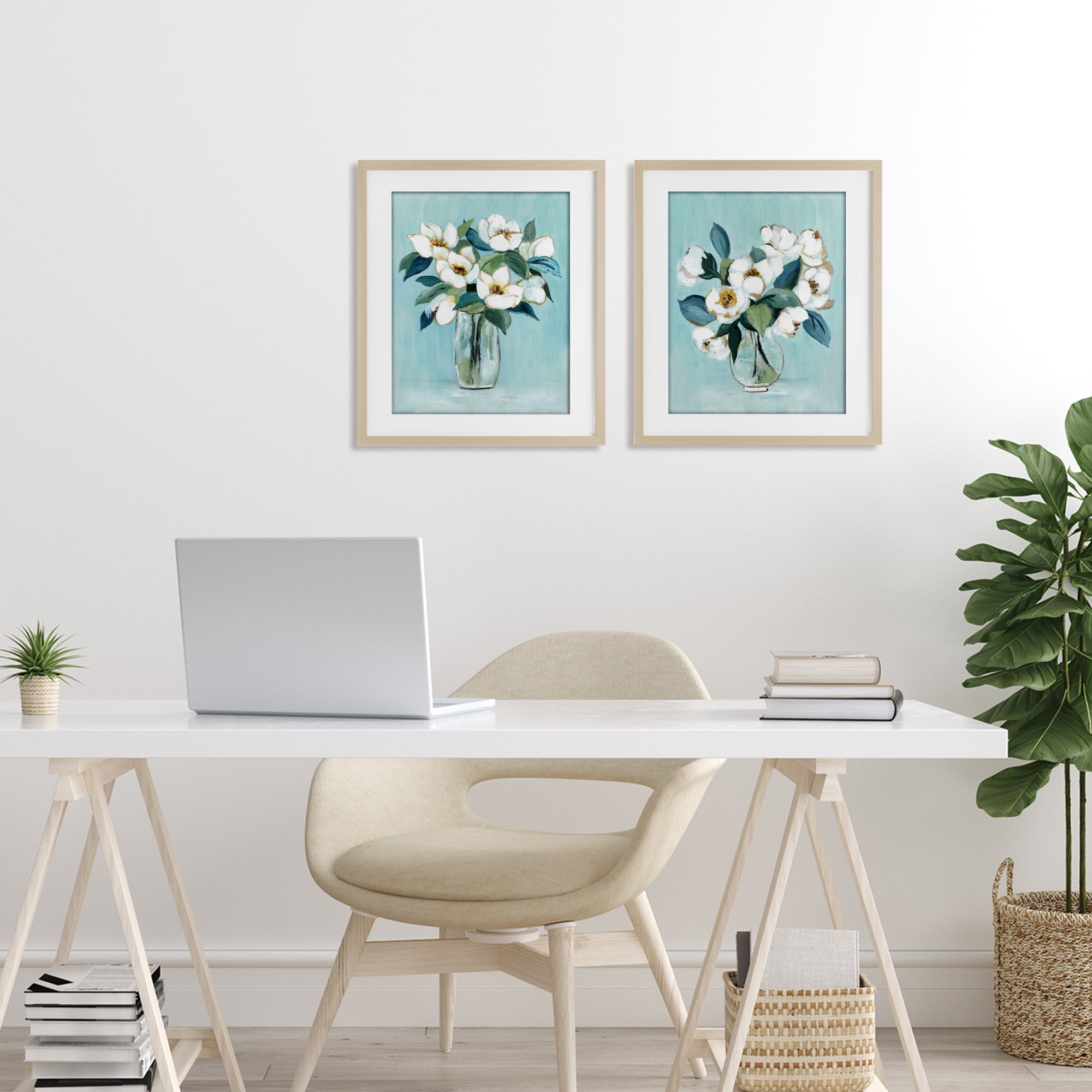 Stupell Industries Magnolia Blossom Vases 2 Piece Birch Framed Print Under Glass Set, design by Janet Tava