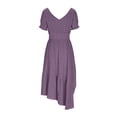 thumbnail image 6 of Feancey Western Dresses for Women Puff Sleeve Lace Up V Neck Cowgirl Dress Flowy Ruffled High Low Hem Midi Dresses Summer Beach Vacation Dress Purple L, 6 of 7