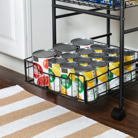 Honey-Can-Do - 3-Tier Slim Rolling Cart with Metal Basket Drawers - Black/Natural