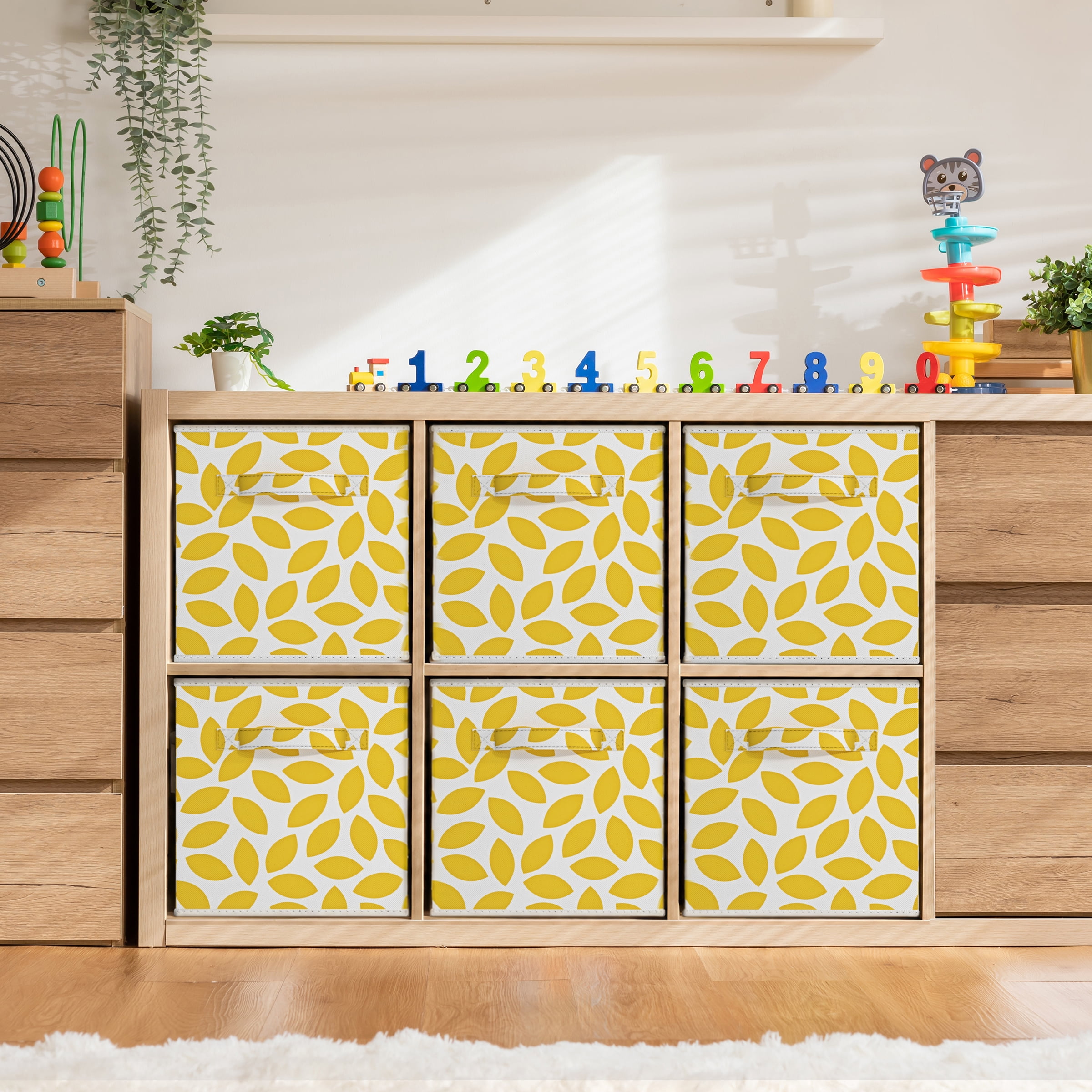 Sorbus 6-Pack 11-Inch Foldable Storage Cubes with Handles, Yellow Floral Petal Print Organizer Bins