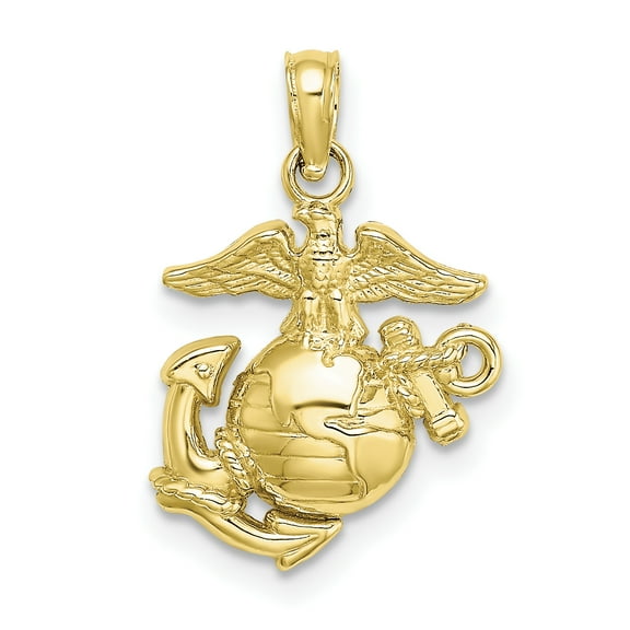 10K Polished Textured Small Marine Corps Pendant