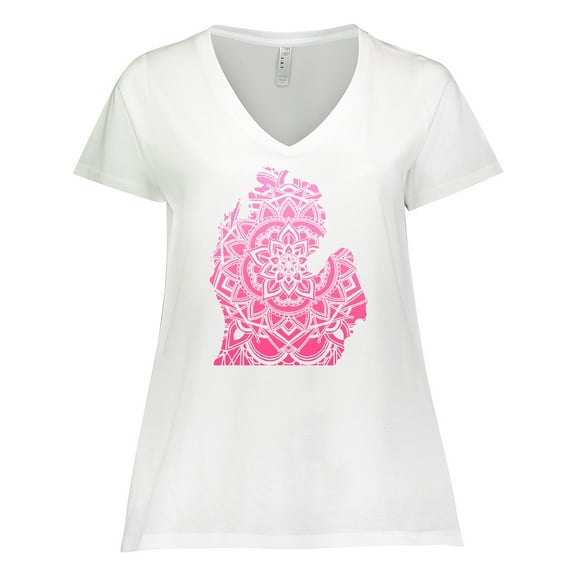 Inktastic Michigan Silhouette Mandala Women's Plus Size V-Neck T-Shirt
