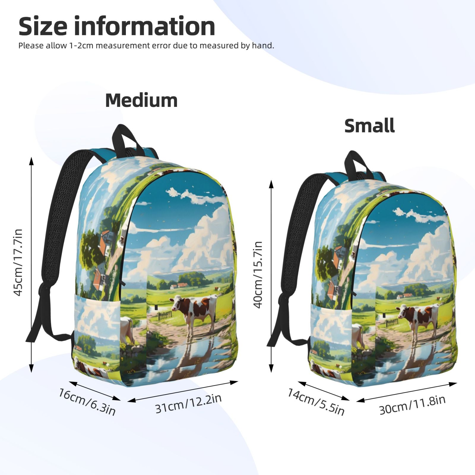Vsdgher Countryside Farm Cow Print Canvas Backpack Travel Rucksack Unisex Knapsack 15.7/17.7Inch Laptop Backpack for Work,College -Medium
