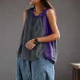 thumbnail image 6 of Feancey Cotton Linen Plus Size Tank Tops for Women Colorblock Sleeveless Beach Shirts Side Button Casual Vacation Tanks Summer Clothes Gray M, 6 of 8