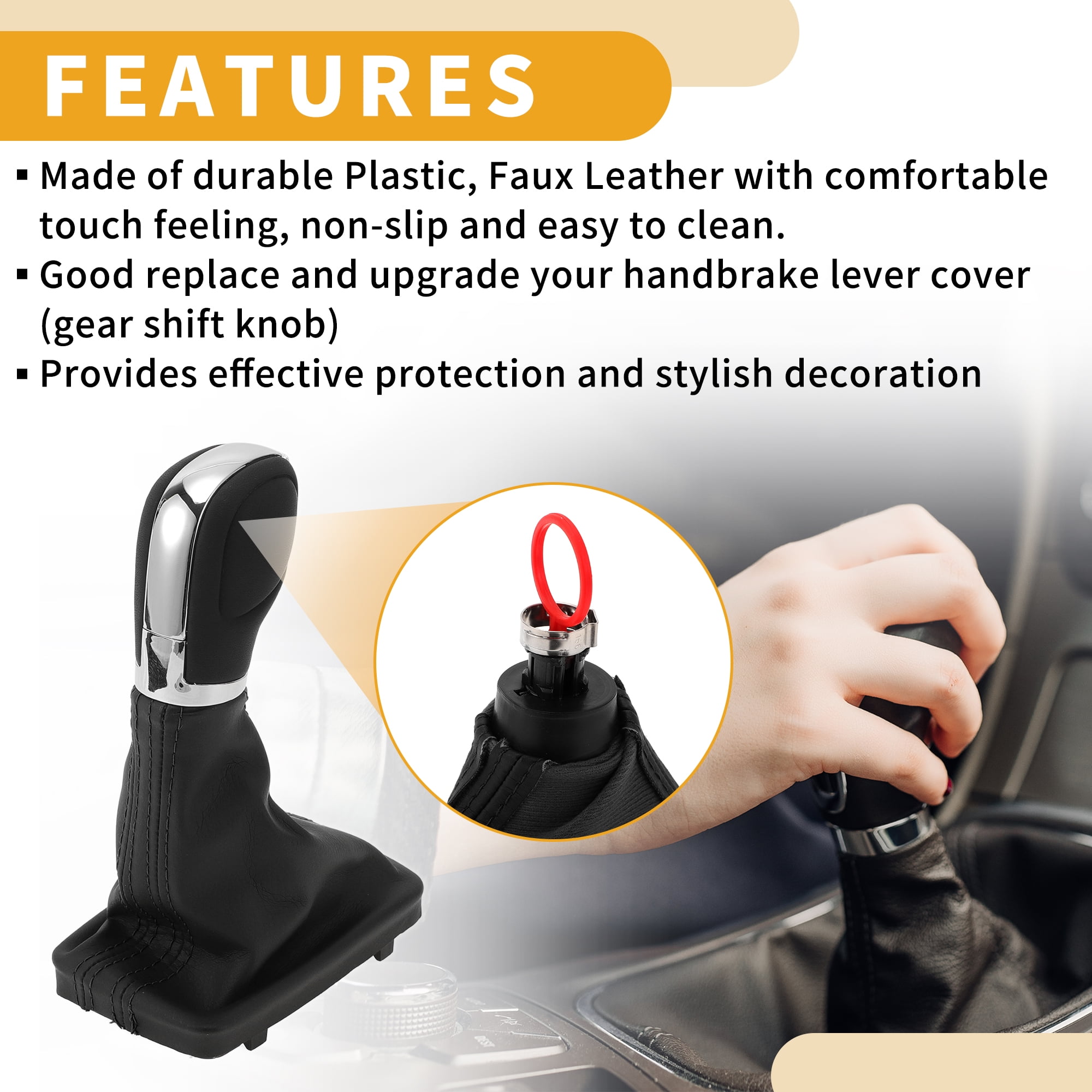 Unique Bargains Automatic Gear Shifter Knob with Cover - Car Shift Lever Knob - for Volkswagen Tiguan 2012-2015 Plastic Faux Leather Black Chrome Silver Tone - 1 Pc