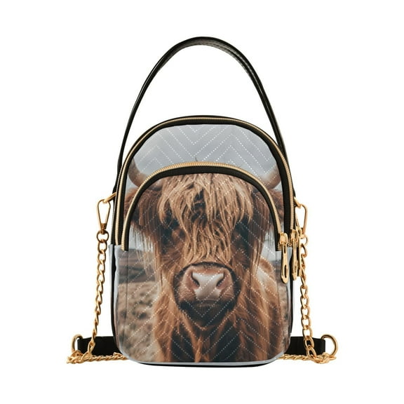 ALAZA Chain Crossbody Bags for Women A Highland Cow Shoulder Handbag Phone Purse
