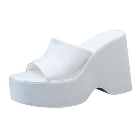 

sandals for Women Fashion Summer Women Sandals Solid Color Large Size Platform Wedge Heel High Heel Open Toe Sexy Style PU heeled sandals White