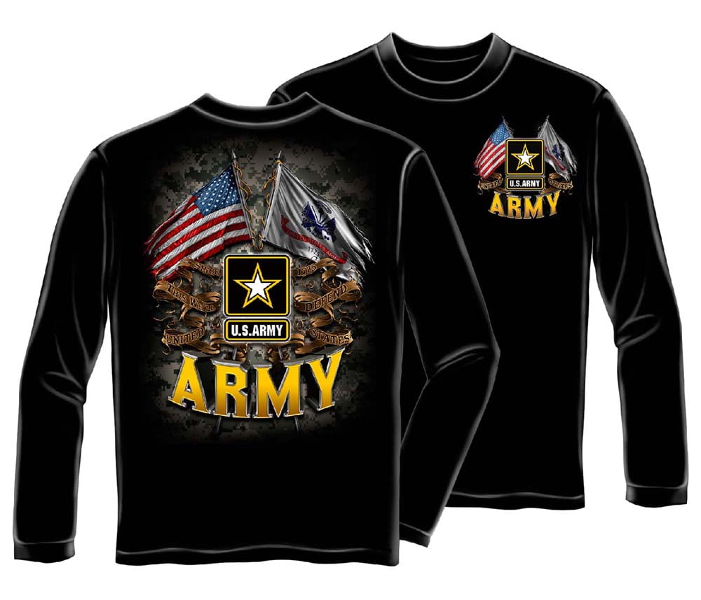 US Army Double Flag Us Army Black Long Sleeve TShirt