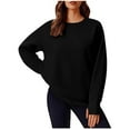 thumbnail image 3 of Pxxlle Oversized Sweatshirts for Women Fall Long Sleeve Sweatshirt with Thumb Hole Casual Round Neck Pullover Tops Solid Color Drop Shoulder Sweatshirts Black L, 3 of 9