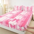thumbnail image 3 of Manfei Ribbon Bow Knot Twin Sheet Sets,Princess Bowtie Twin Fitted Sheet,Pink Geometric Striped Flat Sheet For Teens,Luxury Bedroom Decor,3-Piece, 3 of 7