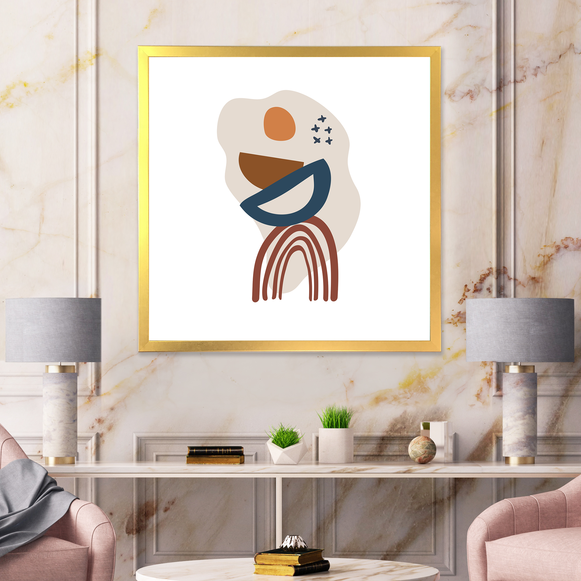 Designart 'Abstract Elementary Shapes In Terracotta Tones I' Modern Framed Art Print
