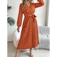 thumbnail image 6 of Women'S Polka Dot Wrap V Neck Belt Long Sleeve Pleated Maxi Dress Flowy Casual Long Dress Orange Color L, 6 of 8
