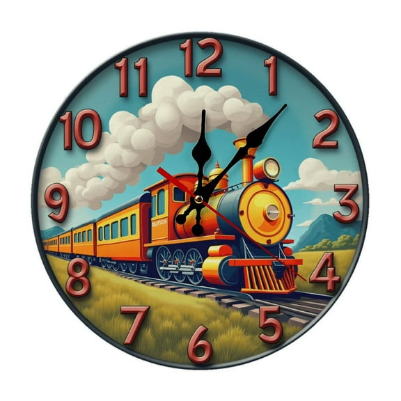 Train Wall Clock 10 Inch Silent Non Ticking Round Clock Decoration for Living Room Kitchen Bedroom Bathroom Office Classroom