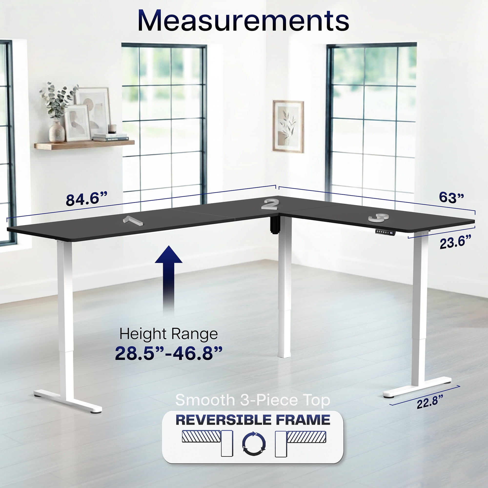 VIVO Black / White Electric 84" x 63" Corner Standing Desk, L-Shaped Workstation
