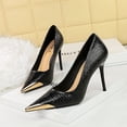 thumbnail image 4 of Zapatos de tacón alto con punta de metal y tacón bajo de piel lacada con diseño de serpiente para mujer, para banquetes, para mujer, talla женские, 4 of 5