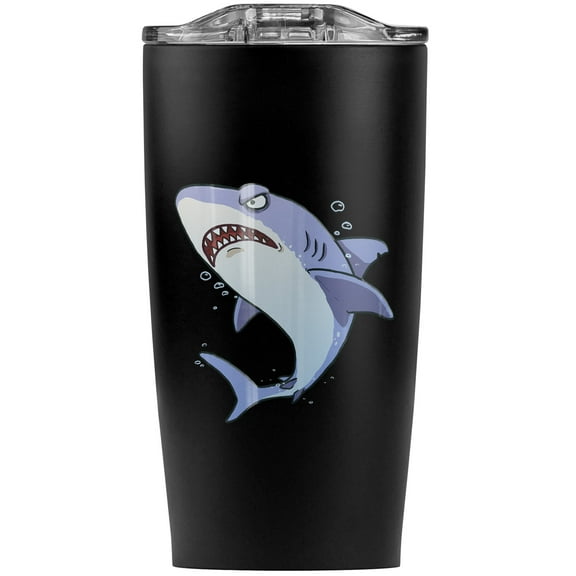 Great White Shark Cartoon In Ocean Stainless Steel 20 oz Travel Tumbler, Vacuum Insulated & Double Wall with Leakproof Sliding Lid | Great for Coffee/Hot Drinks and Cold Beverages