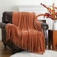 thumbnail image 5 of Battilo Rust Orange Throw Blanket, Soft Chenille Knit Throws with Tassels, Caramel Blanket,50"x60", 5 of 8