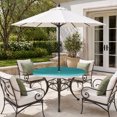 thumbnail image 2 of Round Outdoor Tablecloth with Umbrella Hole and Zipper, Ombre Turquoise Waves Tablecloth with Elastic Waterproof, Abstract Art Gradient Modern Patio Table Covers for 55" - 60" Picnic Pool Tables, 2 of 9