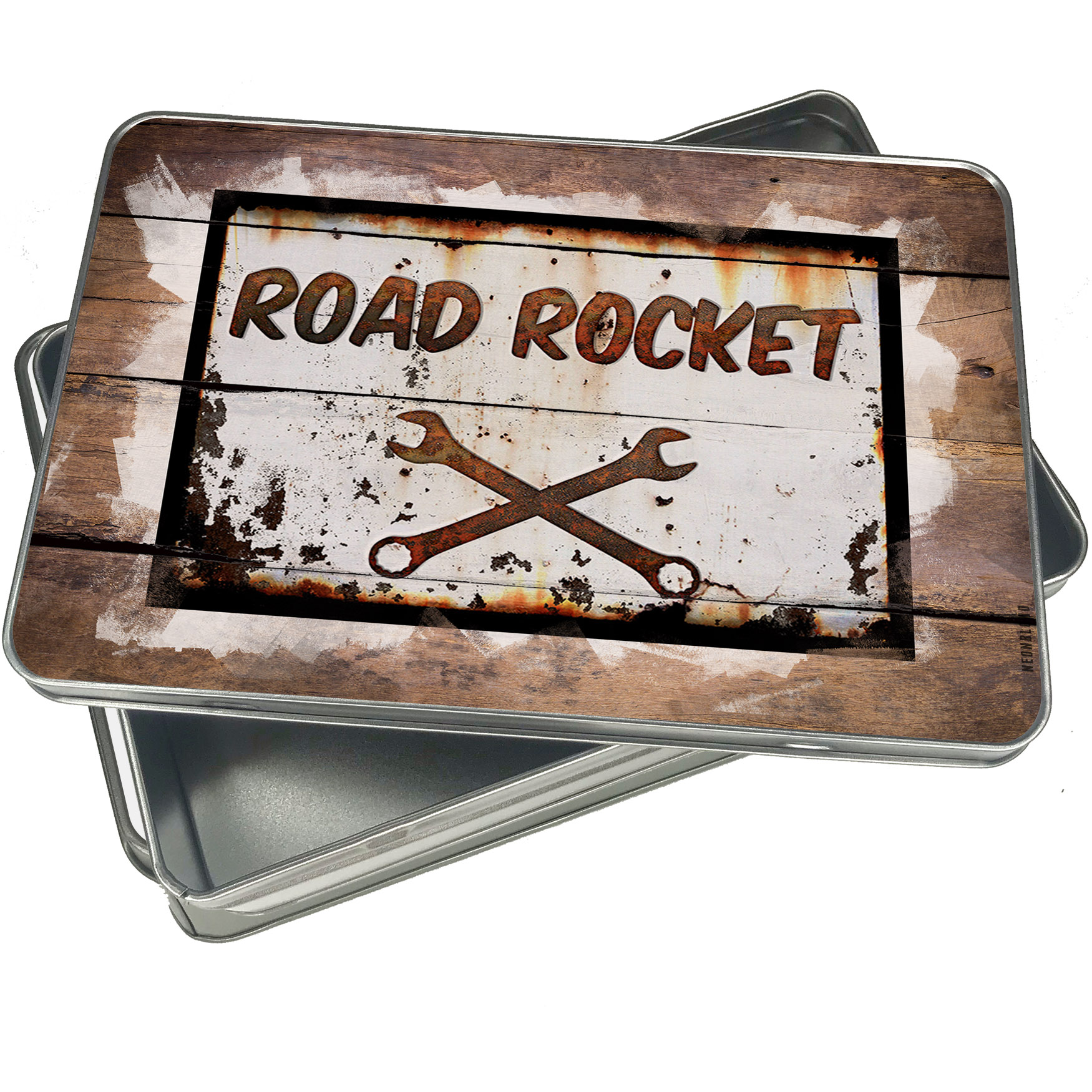 Christmas Cookie Tin Rusty old look car Road Rocket for Gift Giving Empty Candy Snack Pastry Treat Swap Box Cerebrate a Holiday - image 1 of 1