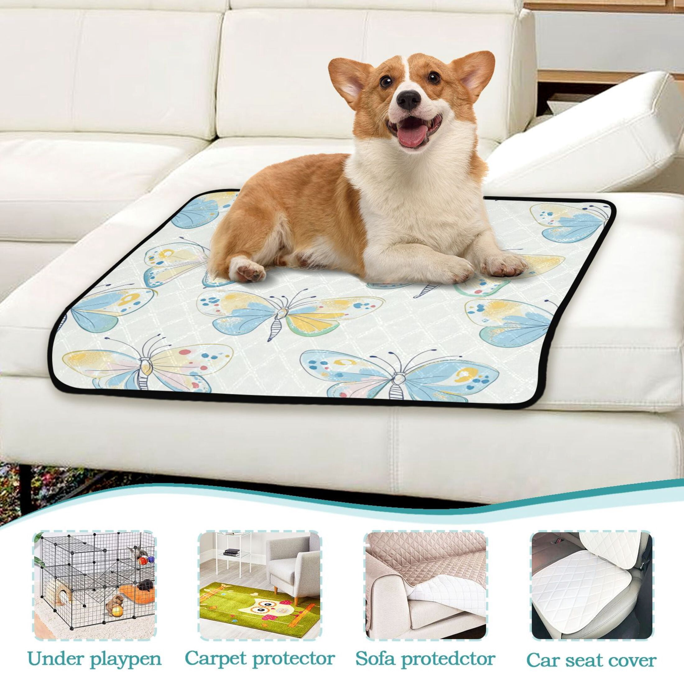 Washable Pet Pee Pads with Super Absorbent Reusable Training Pads for Dogs & Cats Pink and Blue Butterfly