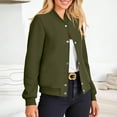 thumbnail image 6 of UTSJKR Bomber Jacket Women 2026 - Short Cropped Jacket Women Button Down Long Sleeve Casual Varsity Jackets with Pockets Army Green L, 6 of 10