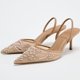 thumbnail image 2 of Sandalias Slingback Woman Diseñadora Bordado Flores Mal Malla Tacos Punta Puntiaguda Sandalia Mulas (6.5) Blanco, 2 of 9