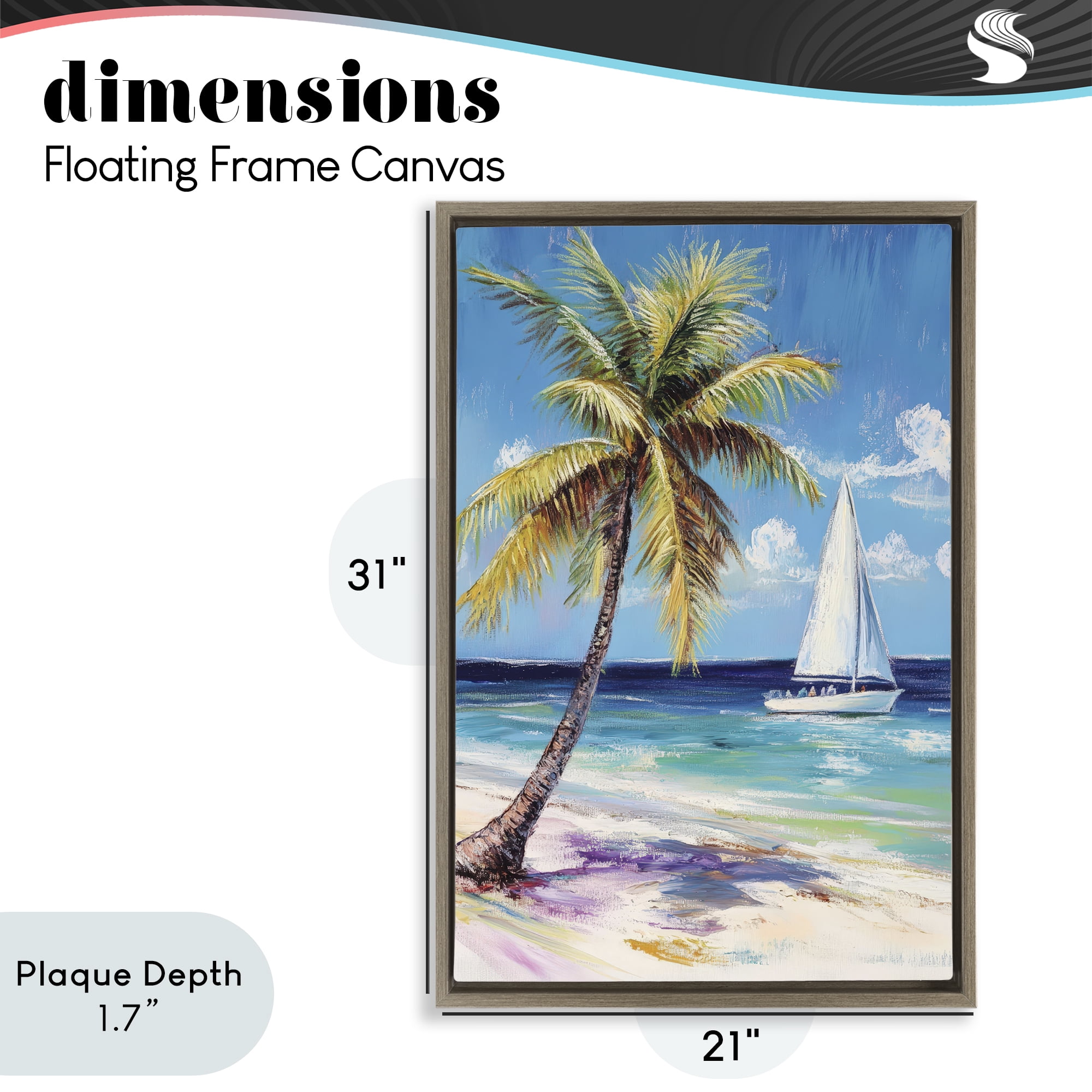 Stupell Industries Sailboat Delight with Palm Tree Brown Framed Floater Canvas Wall Art, design by Petal Prints Design