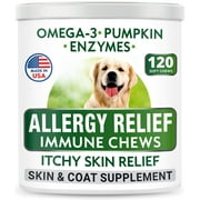 Allergy Relief Dog Treats - Omega 3  Pumpkin  Enzymes - Itchy Skin Relief - Seasonal Allergies - Anti-Itch & Hot Spots - Immune Supplement - Made in USA - Chicken Flavor Soft Chews